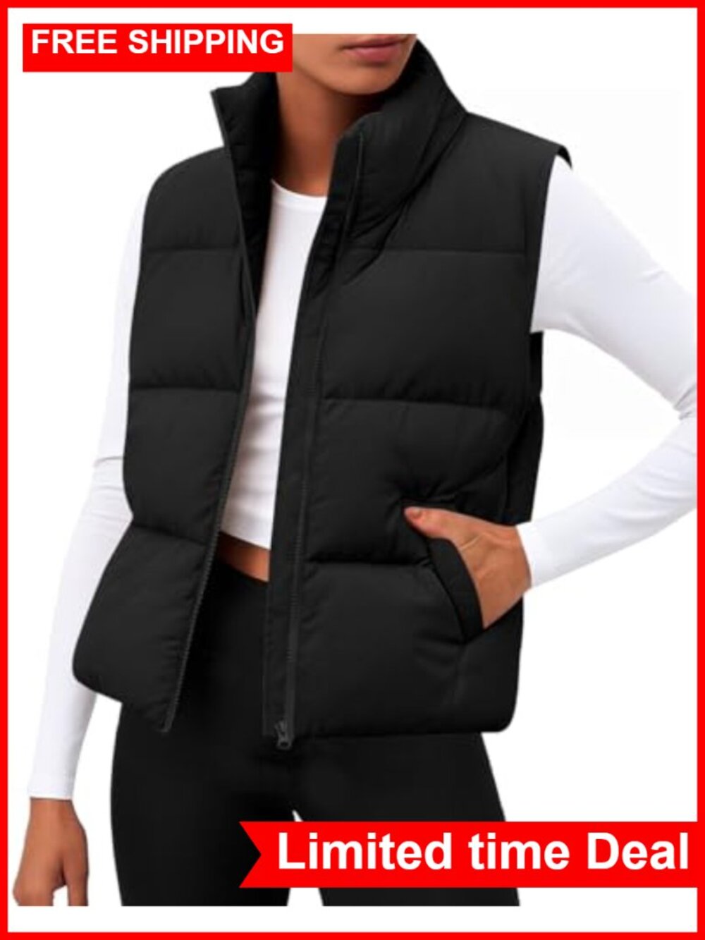 Women Lightweight Puffer Vest Quilted Sleeveless Zip Warm Winter Coat